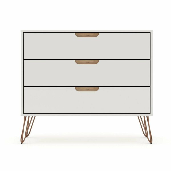 Designed To Furnish Rockefeller Mid-Century-Modern Dresser with 3- Drawers in Off White, 28.86 x 35.24 x 17.52 in. DE2616365
